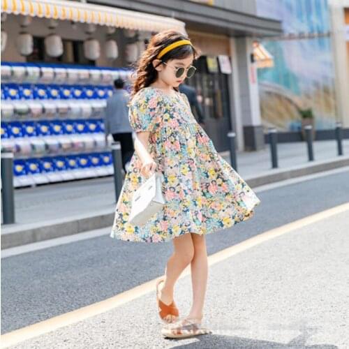 Cultiseed Big Girls Summer Cute Sweet Backless Cross Bandage Floral Print Puff Sleeve Princess Dress Children Kids Holiday Gown