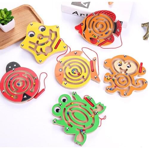 Children Magnetic Maze Toy Kids Wooden Puzzle Game Toy Kids Early Educational Brain Teaser Wooden Toy Intellectual Jigsaw Board