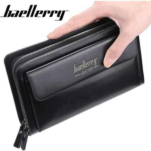 Baellerry Business Men Long Wallet Double Zipper Coin Pocket Purse Men Wallets Card Holder Vintage Large Wallet Male Clutch