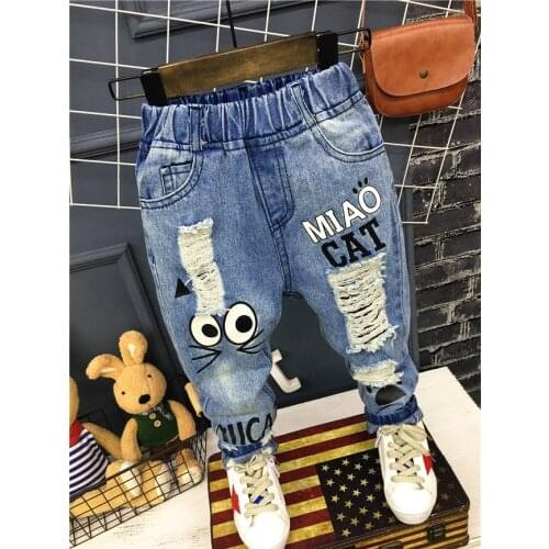 Baby Boys Girls Jeans Pants New 2019 Children Trousers 1-7Yrs Boys Girls Jeans Boys Casual Pants Cartoon Cat Jeans For Kids