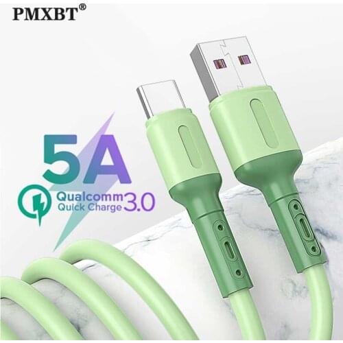 USB Type C Cable for Samsung S20 5A Quick Charge 3.0 Liquid Soft Silicone Cable Fast Charging for Huawei P40 USB C Charger Wire