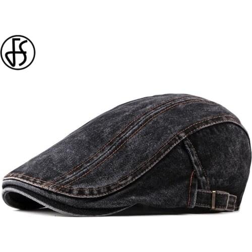 FS Men Newsboy Berets Caps Black Spring Summer Hat For Women Denim Visors Unisex Outdoor Solid Color Blue British Cabbie Hats