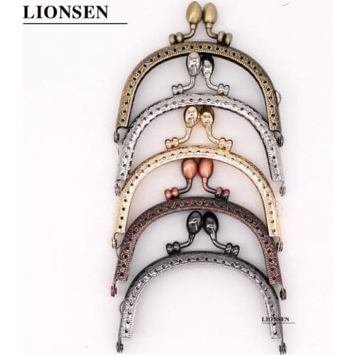 LIONSEN 9.5cm Bud Retro Round Metal Purse Frame Handle for Clutch Bag Coin Kiss Clasp Lock Antique Bronze Hardware Bag Accessory