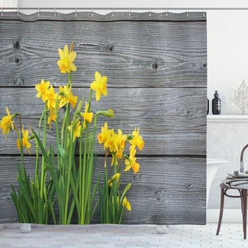 Daffodil Country Shower Curtain Set Yellow Flowers Rustic Look Curtain for Bathroom 12 Hooks Cortinas de Baño וילון אמבטיה