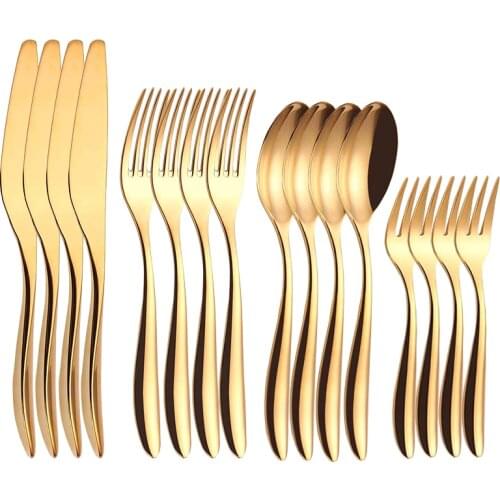 Covered Golden Siliver Stainless Cutlery Steel Dining Table Set of Tableware Dinnerware Flatware Gold Spoon Knife Kitchen