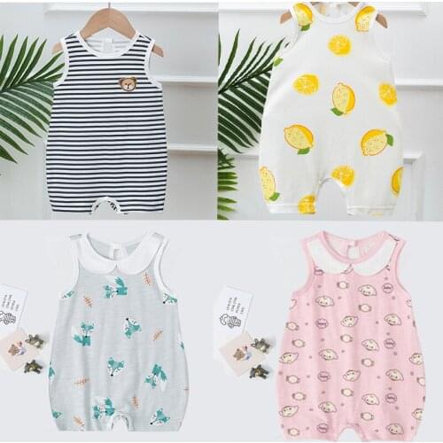 7 Patterns Baby Boy And Girl Conjoined Summer Stripe Casual Sleeveless Set Pullover Lovely Unisex Jumpsuits Playsuits Over