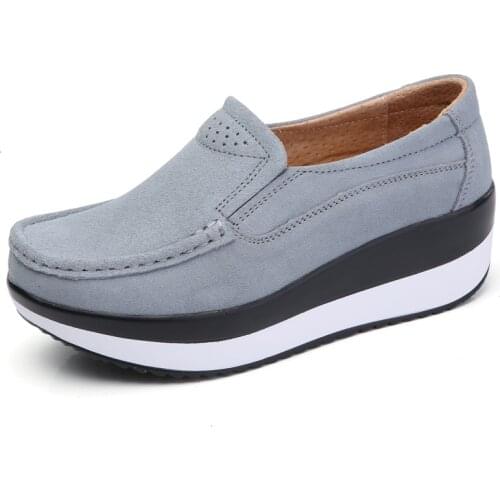 Platform Flat Shoes for Women Slip on Loafers Genuine Cow Leather Swing Shoes Shallow Ladies Casual Footwear Chaussures Femme