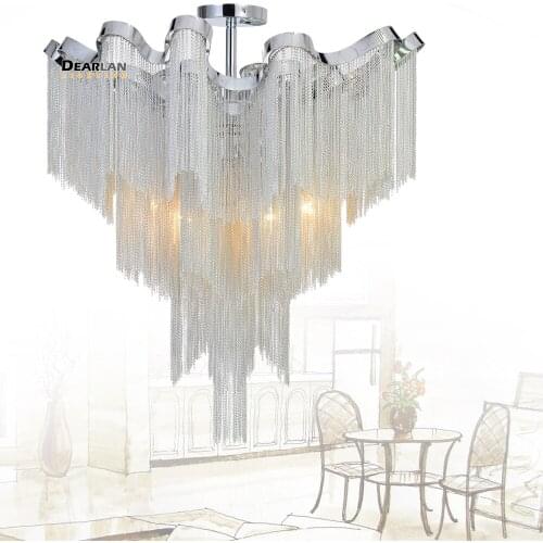 French Empire Chain Chandelier Light Fitting Aluminum Silver Chain Hanging Lamp Luminaire Project Chandeliers Chain Lustre