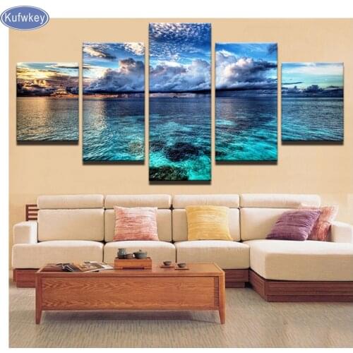 Multi-pictures,5D,Diamond Embroidery,Seascape,diy Diamond Painting of sale natural scenery,Stitch Cross,3D,Diamond Mosaic 5 pcs