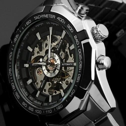 Men Automatic Mechanical Watches Luminous Gold Skeleton Vintage Wrist Watch Male Full Stainless Steel Clock Relojes Hombre 2018