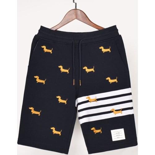 2020 mens dog embroidery casual fashion dyed summer shorts men cotton sport short pants male gray blue