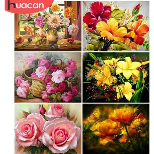 HUACAN Diamond Painting Kits Lily 5D Diy Diamond Embroidery Rose Mosaic Peony Cross Stitch Wall Decoration
