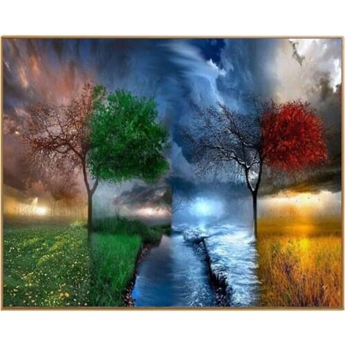 DIY Oil Paint Frameless Four Seasons Tree Landscape DIY Painting By Numbers Kit Paint On Canvas Painting For Adult Kids Creation