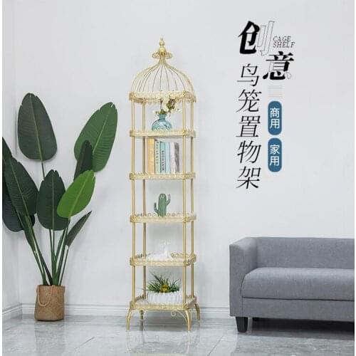 European style floor flower rack iron art multi-layer retro birdcage living room balcony meat shelf cosmetics storage shelf