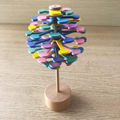 Natural Wood Educational Spinning Lollipop Fibonacci sequence Decompression Spinner Flowers Blocks toys For Children