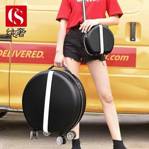 2019 New Cute round Travel Bag Rolling Luggage sets,Women girl 18 inch lovely Trolley Suitcase with handbag On Universal Wheels