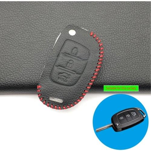 Latest Exquisite Leather Car Key Case For Hyundai HB20 Cocolockey IX45 IX35 Santa Fe Flip 3 Buttons Fob Remote Cover Key Case