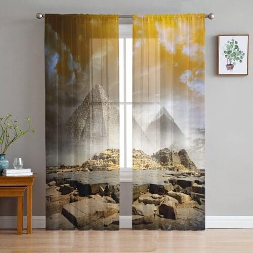Pyramid Dark Clouds Orange Tulle Curtains For Living Room Bedroom Voile Curtain Home Decoration Sheer Balcony Door Curtain