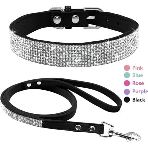 Rhinestone Dog Collar Bling Crystal Cat Dog Collars and Leash Set Pet Walking Leash Leads Adjustable For Small Medium Dogs