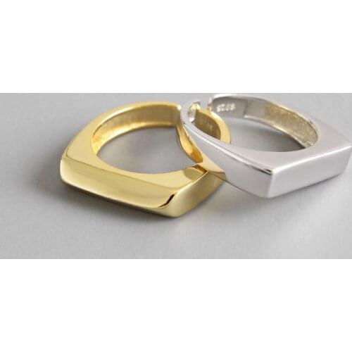 925 Sterling Silver Open Ring INS Minimalist Geometric Rectangular Smooth Face Ring 2019 Punk Fashion Jewelry Accessory