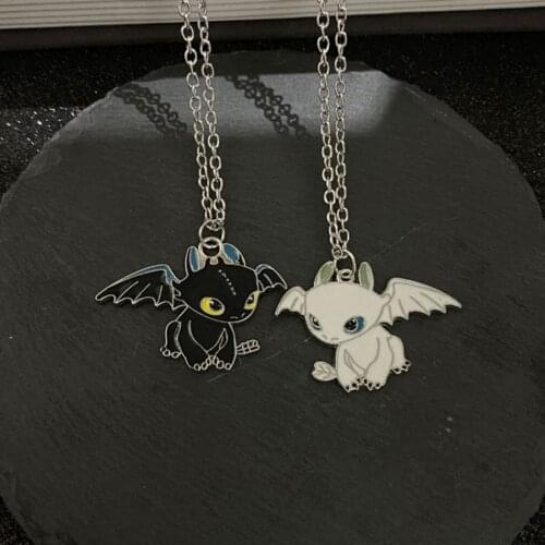 2021 Fashion Jewelry New Cartoon Cute Black White Night Evil Double Dragon Necklace Hip-hop Pendant Animal Necklaces For Women
