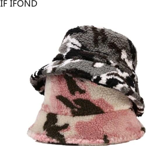 New Outdoor Camouflage Pattern Bucket Hats Women Winter Warm Lady Fashion Panama bob Fisherman Cap