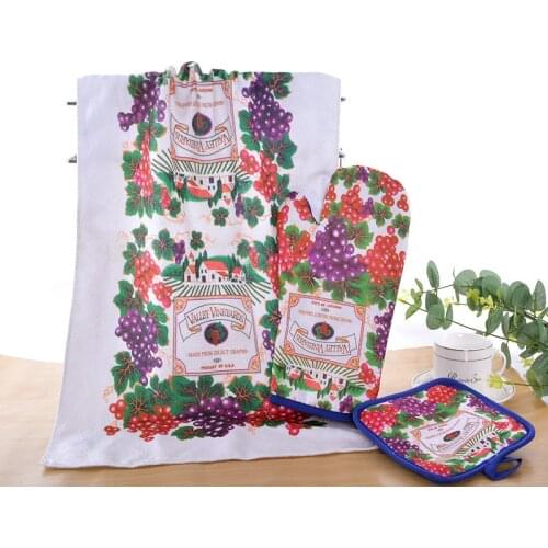 2020 New Printed Baking Gloves Insulation Pads and Tea towel 3pcs kitchen set Kitchen Gloves Cooking Microwave Glove Oven Mitts