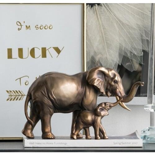 Powkhome Creative Animal Statue Home Decor Golden Elephants Sculpture Accessories Porcelain Crafts Room Decor Resin Animal Craft