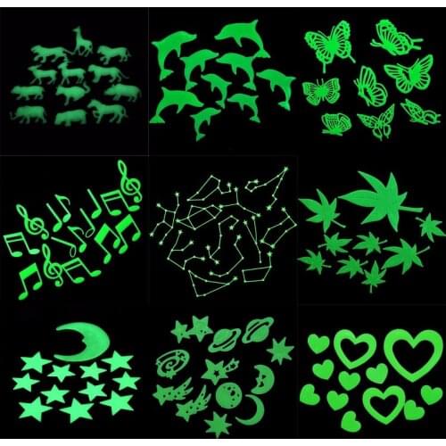 Glow In The Dark Dinosaurs/Butterfly/Moon/Universe/Dolphin/Musical Notes Toys Stickers Ceiling Decal Baby Kid Room