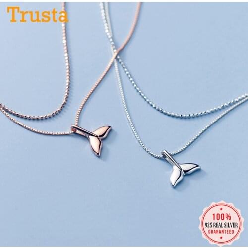 TrustDavis Real 925 Sterling Silver Double Beads Chain Mermaid Tail Choker Necklace For Women Wedding Party S925 Jewelry DA1318
