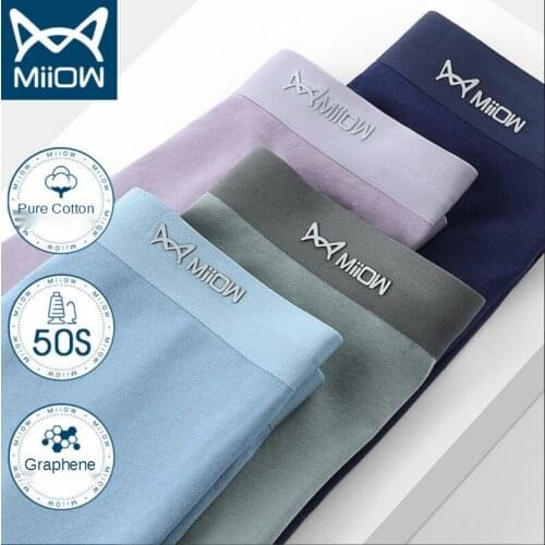 MiiOW Graphene Seamless Mens Underwear Mens Boxers Cotton Antibacterial Crotch Breathable Boys Boxer Shorts