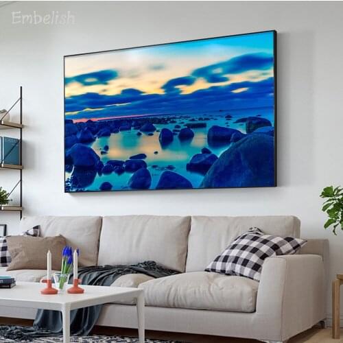 Embelish 1 Pieces New Landscape HD Print Canvas Paintings Blue Lake And Stones Home Decor Pictures For Living Room Wall Posters