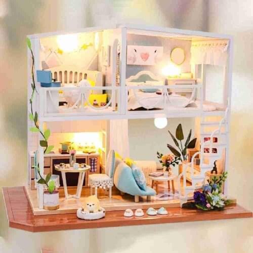 Cozy European Style Loft Warm Attic DIY Handmade House Building Model Toy Wooden Dollhouse Kits Assembled Miniature Furniture