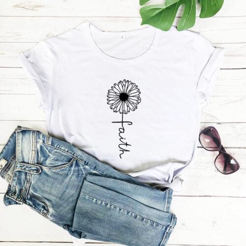 Faith Cross With Flower Graphic Print 2020 New Arrival Summer 100%Cotton Funny T Shirt Christian Shirt Religious Shirt