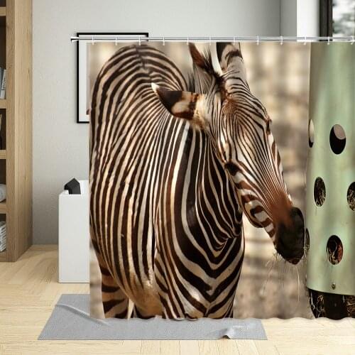 Black White Stripes Zebra Animal Wildlife Shower Curtain Polyester Fabric Waterproof Home Decor Screens Bathroom Curtains Set