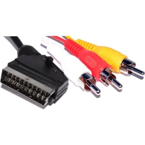 High Quality 1.8m/6Feet RGB Scart To 3 RCA Video Cable For NES For FC J0PB