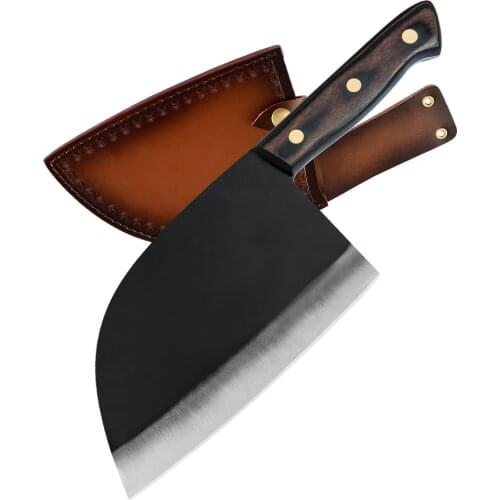 XYJ 7-inch Serbian Chef Knife Stainless Steel Butcher Knife Full Tang Cleaver with Leather Case Wide Blade Easy Cut Kitchen Knif