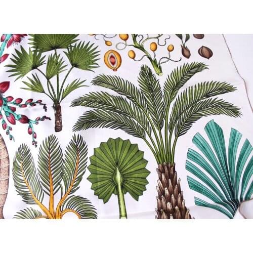 Womens Scarves 100% Silk Scarf Handmade Curling 90*90 Cm Bandana Beautiful Natural Scenery Palm Tree Mulberry Silk Scarf Scarf