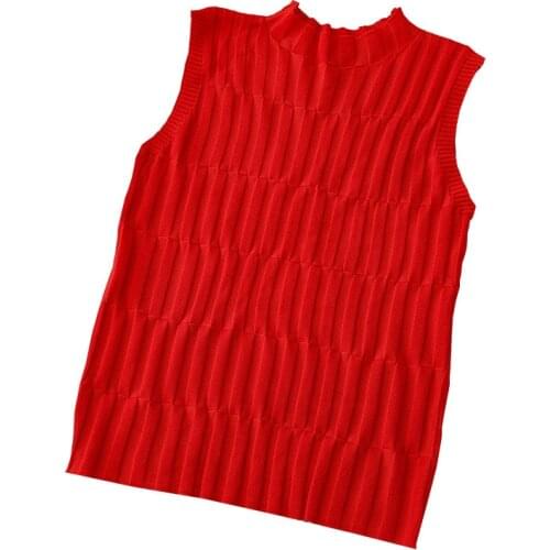 Women Sweater Vest Spring Autumn Women Short Loose Knitted Sweater Sleeveless Ladies high Neck Pullover Tops Female Outerwear