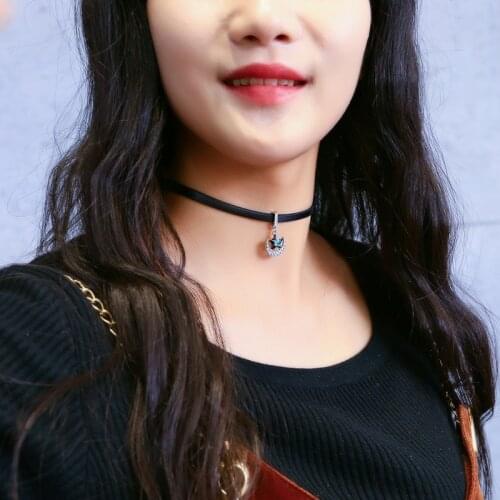 Fashion Moon And Star Choker Necklace For Women Black Leather Crystal Pendant Necklaces Punk Collar Trendy Jewelry 2020