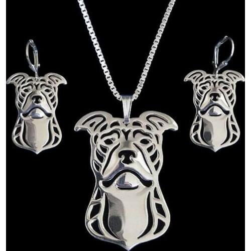 Women Pit Bull Terrier Dog Necklace And Earrings Female Metal Pet Dog Jewelry Set