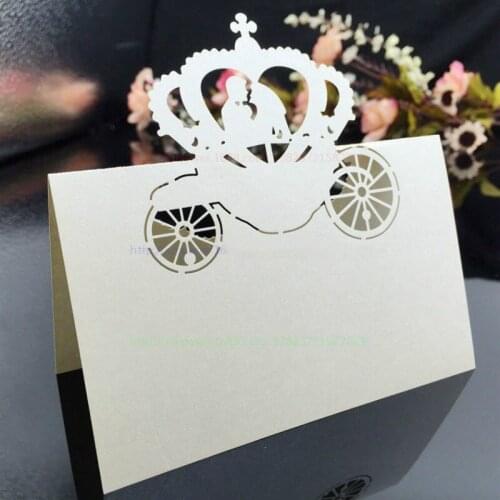 100pcs Laser Cut Lace Crown Paper Place Name Seat Card Wedding Birthday Party Invitation Table Decoration Party Supplies 8ZSH223