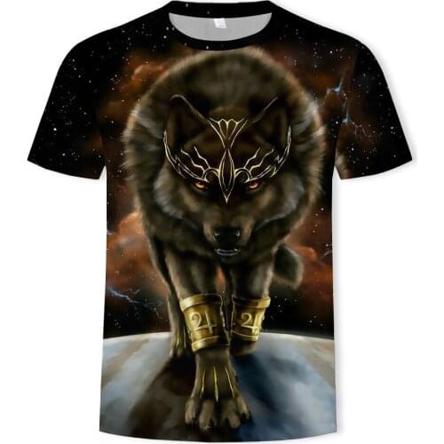 2019 New Summer Brand Wolf Headdress Mens Short Sleeve Crewneck Short Sleeve T-shirt Mens Fashion Short Sleeve Short Sleeve T
