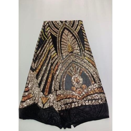 5 yards Gold Sequins Handcut African Net Lace Fabric French Nigerian Tulle Lace Fabric Ghana Dinner Party Dress Sewing