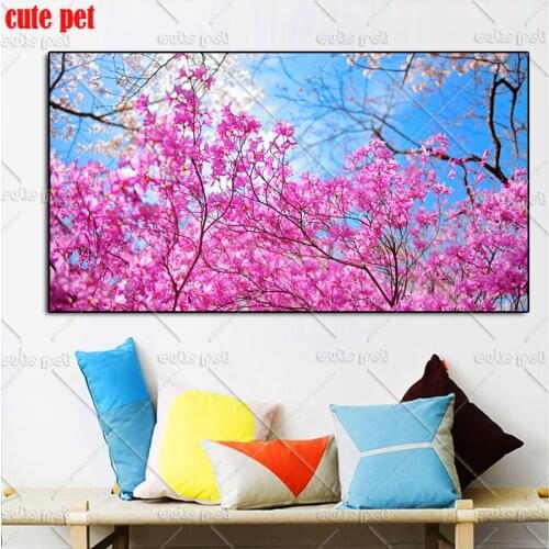 5D DIY Diamond embroidery Pink cherry blossom flower tree diamond painting Cross Stitch full drill Rhinestone mosaic decor large