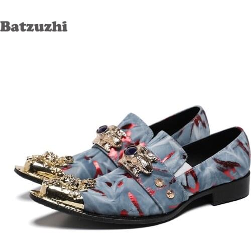 Batzuzhi Luxury Handmade Leather Dress Shoes Men Pointed Metal Toe Formal Business Shoes Men Party and Wedding, Big Size US6-12