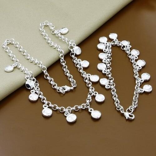 Relation 925 Silver Round Bean Chain Necklace Bracelet Exclusively For WomenS Engagement Party Wedding Charm Fashion J
