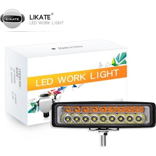 LKT 6 inch LED Work Light Bar spotlight Driving Fog Lamp Dual Color White & Amber For truck Automobiles Lights Accessories