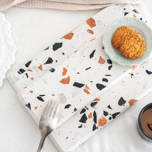 Retro Ceramic Storage Trays Terrazzo Decorative Cake Plates Afternoon Tea Dessert Organizer European Home Decoration Modern