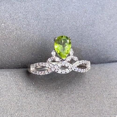 Natural real peridot crown ring Per jewelry 925 sterling silver 5*7mm 0.7ct gemstone Fine jewelry J215324
